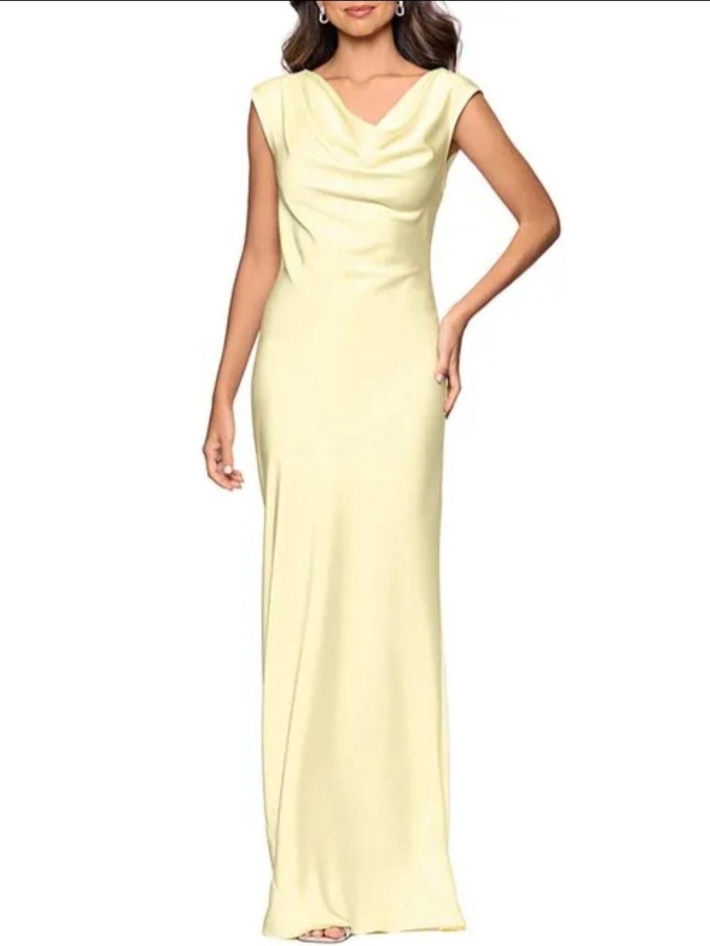 Betsy & Adam Dress Satin Cowl Neck Cap Sleeve Gown Size 10 (Stain)